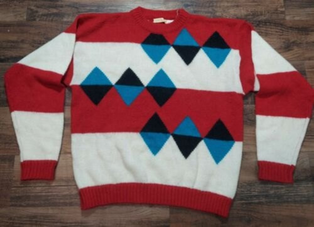 VTG Adam Slone Pullover Sweater Wool Blend Men's Large 80's Geometrical Stripes